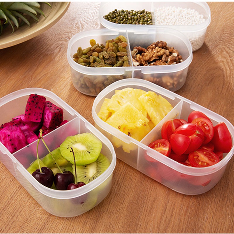 Double Grids Airtight Food Storage Box with Lid Fruit Cereal Grains ...