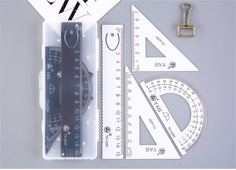 4 Pcs/Set Geometry Sets Metal Ruler Triangle Ruler Protractor with Box ...
