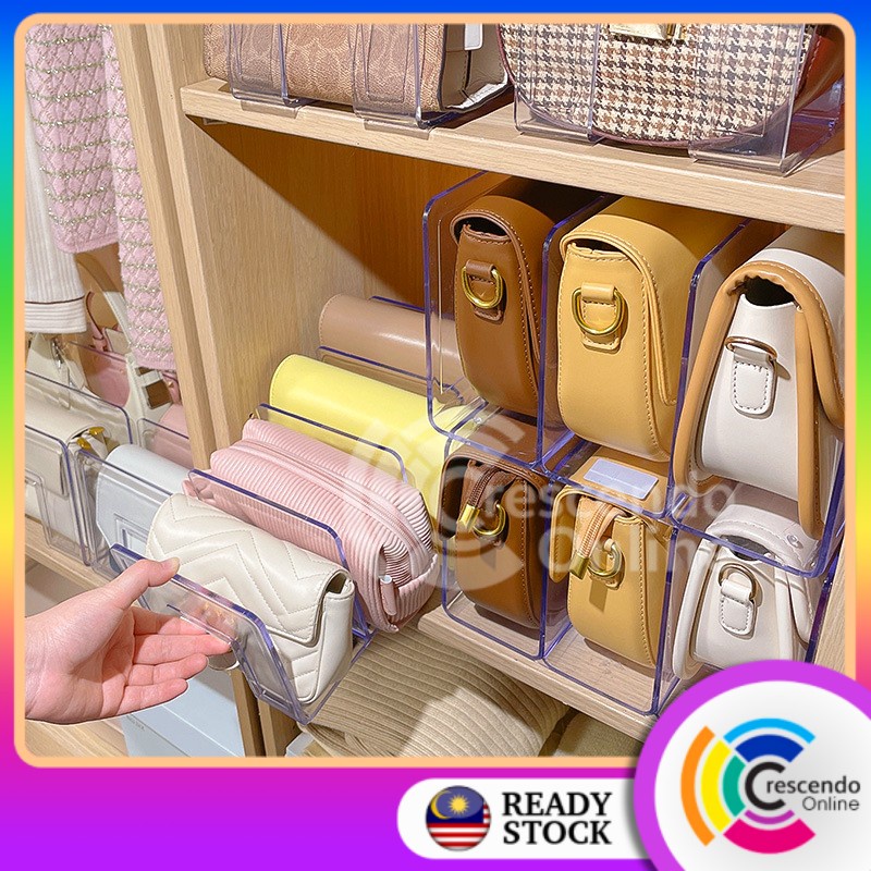 Crescendo Stackable Bag Storage Box Transparent Divider Handbag Storage