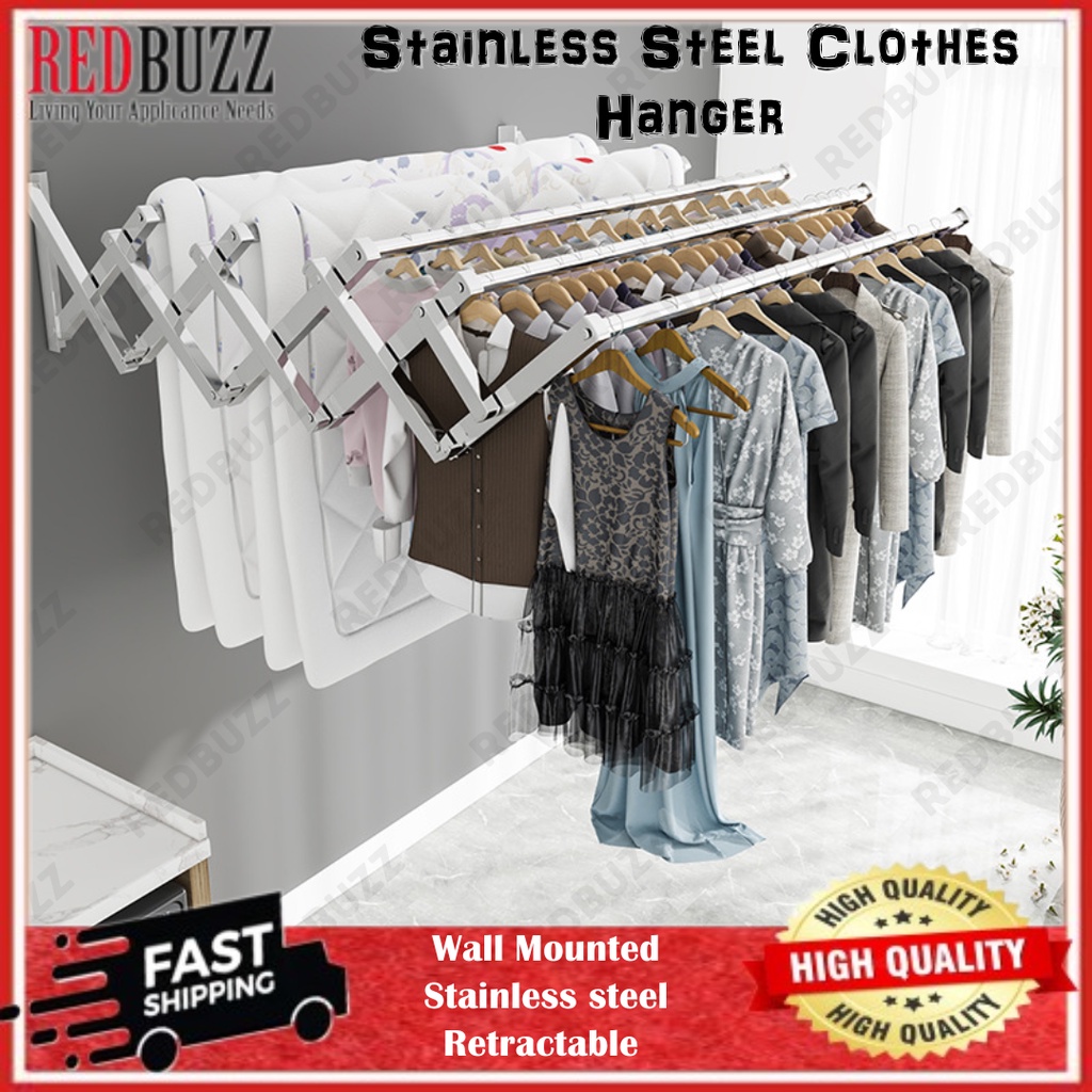 REDBUZZ Stainless Steel Wall Mounted Retractable Clothes Hanger Drying