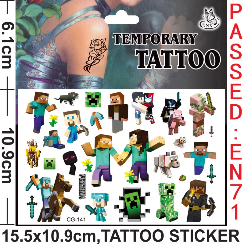 Lego Minecraft Theme Block Game Tattoo Kid Stickers Water Transfer ...