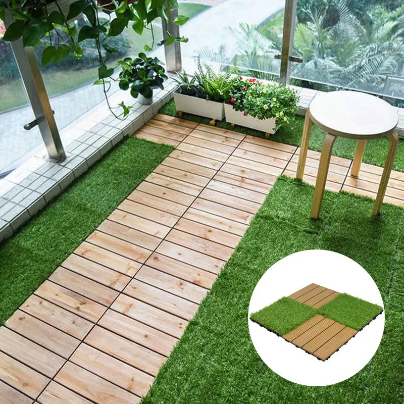 Artificial Grass Carpet Floor Tiles Green Fake Synthetic Interlocking ...