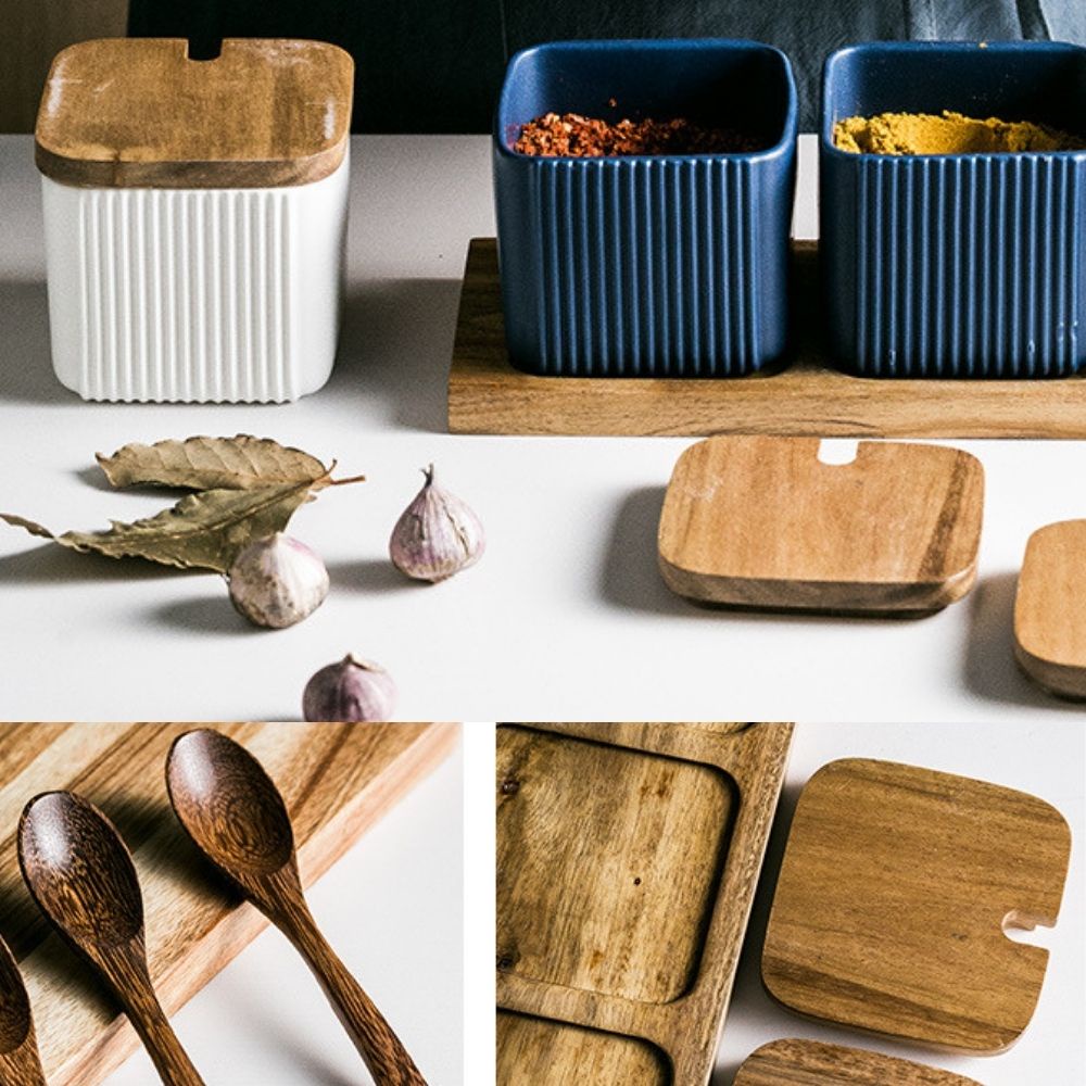 DC Square Grain Ceramic Combination Seasoning Jar Set Nordic Ceramic