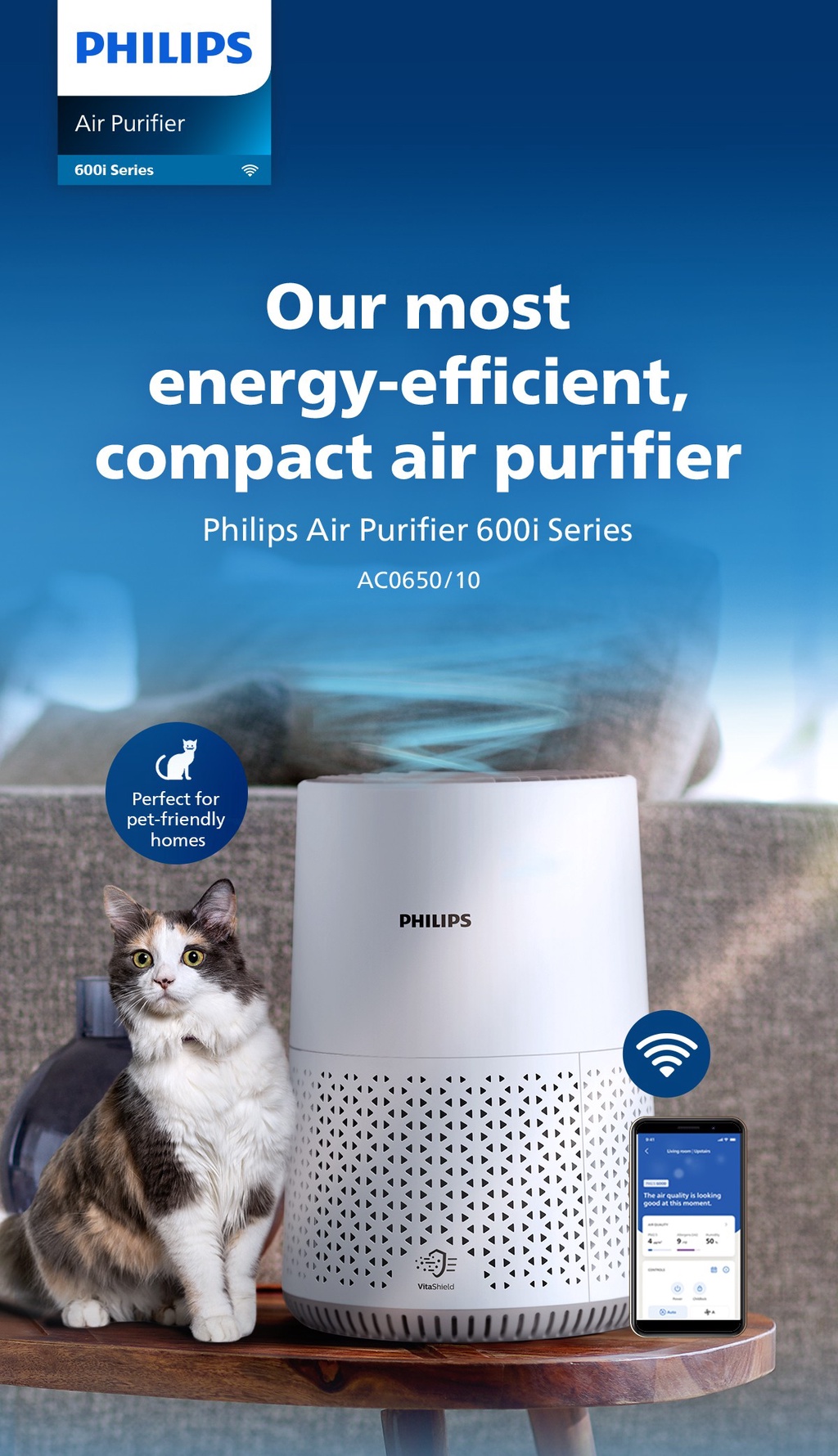 (NEW) PHILIPS 600i Series Compact Smart Air Purifier AC0650/10, CADR