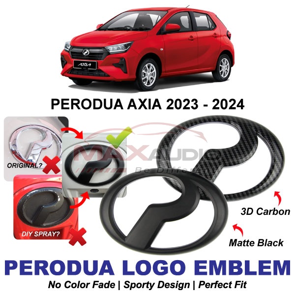 Car Emblem PERODUA AXIA 2023 - 2024 Logo Lambang Depan Belakang Sticker Emblem Myvi Matte Black Carbon Front Rear