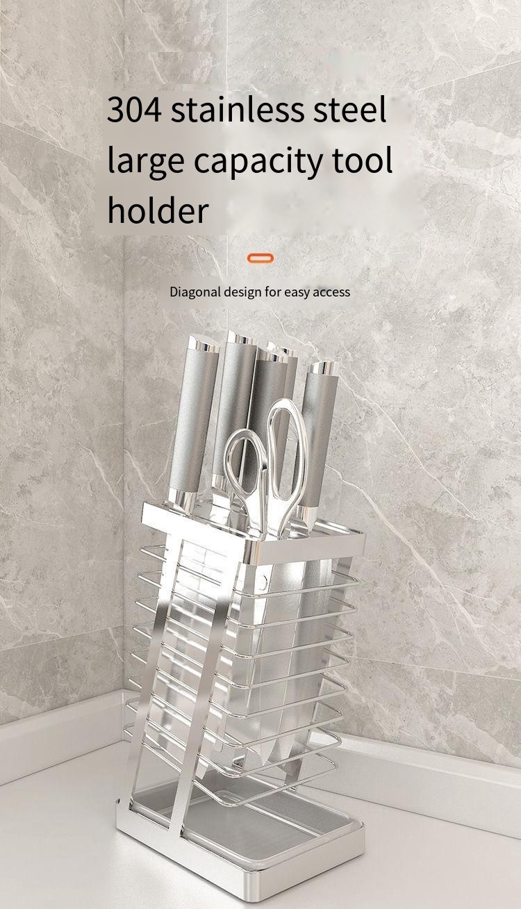 304 Stainless Steel Kitchen Knife Holder With Drain(不锈钢刀架) | Shopee ...