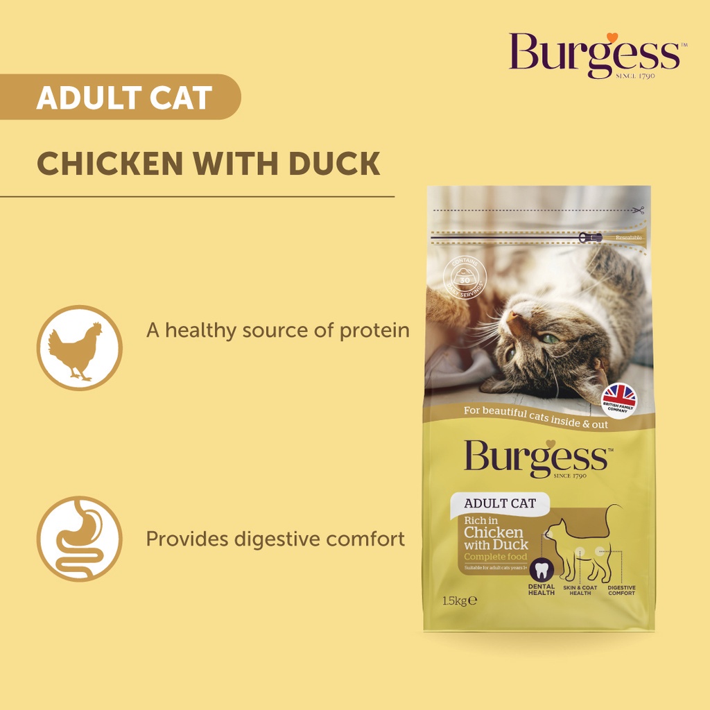 Burgess Complete Diet Dry Cat Food 10kg Kibbles Adult Cat Chicken Duck Salmon Shopee Singapore