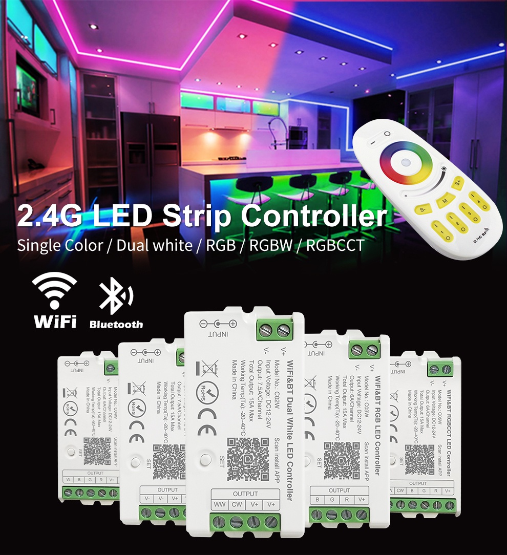 Smart LED Controller WiFi Bluetooth Phone APP Remotely For RGBW RGB CCT ...