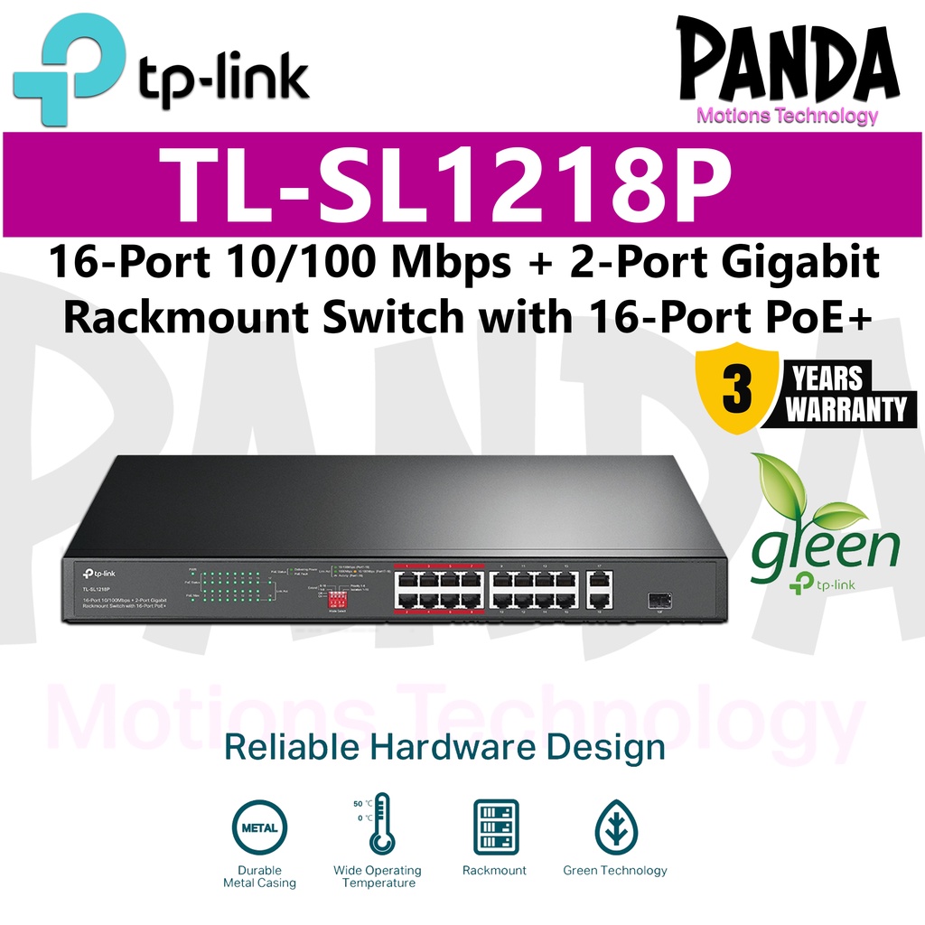 TP-Link 16-Port 10/100 Mbps + 2-Port Gigabit Rackmount Switch with 16 ...