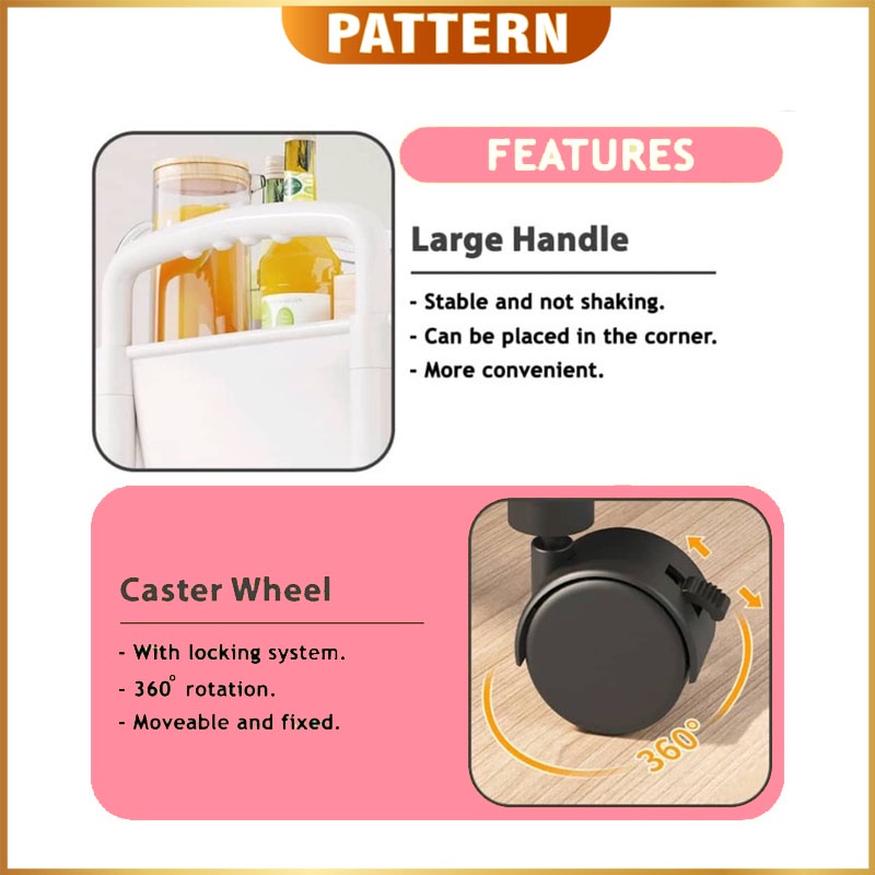 PATTERN Trolley Rack Storage 3 Tier Trolley Kitchen Rack With Wheel ...