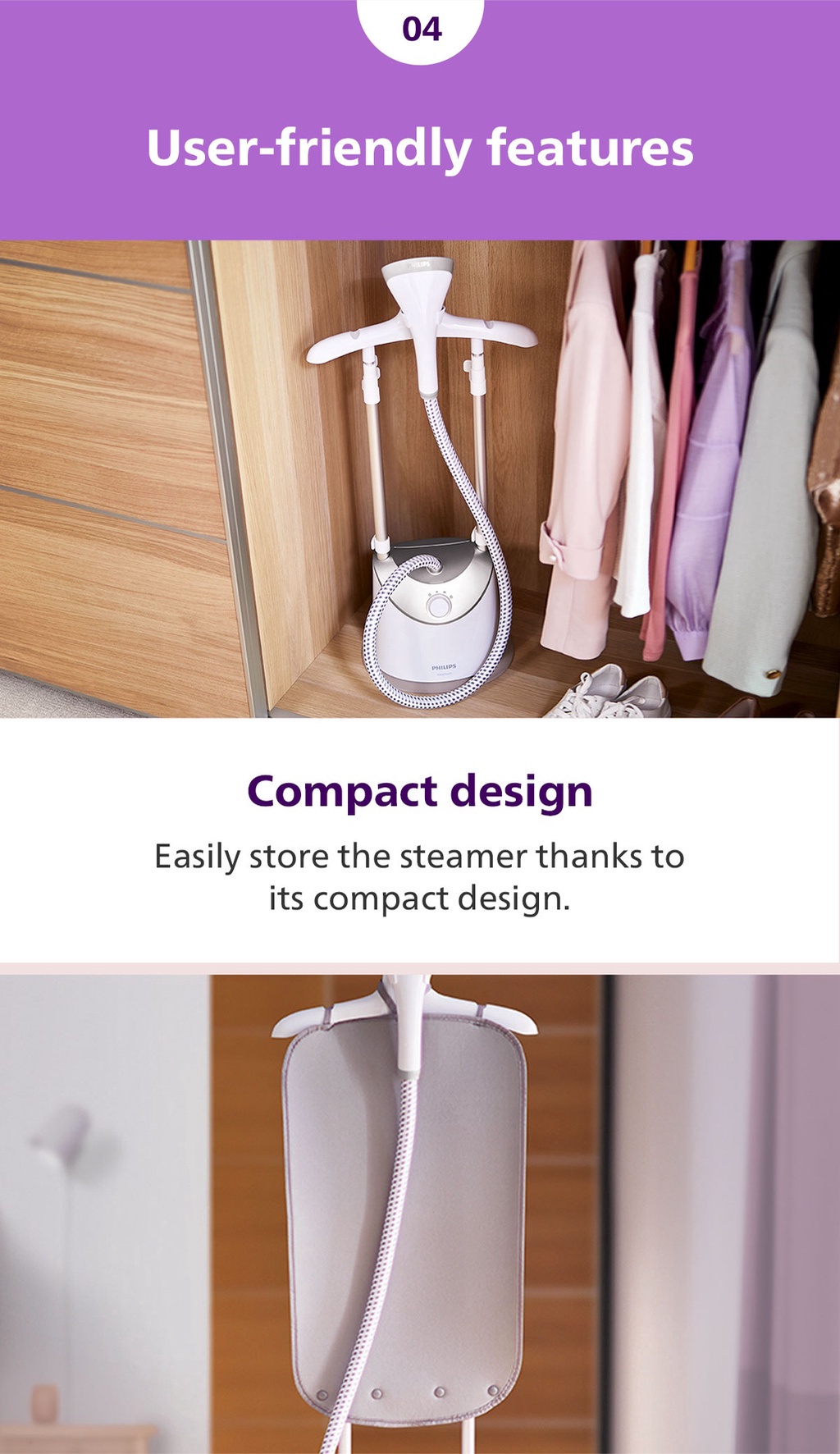PHILIPS Easy Touch Stand Garment Steamer GC487/86, 1800W, StyleMat