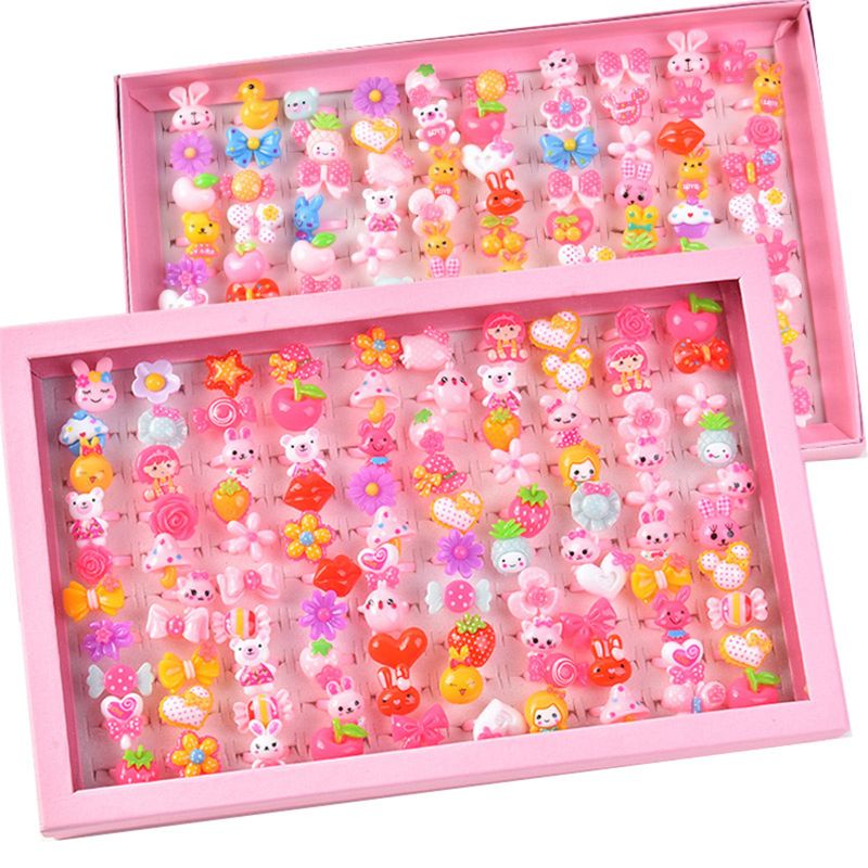 Children's Cartoon Rings Candy Flower Animal Bow Shape Ring Set Mix ...