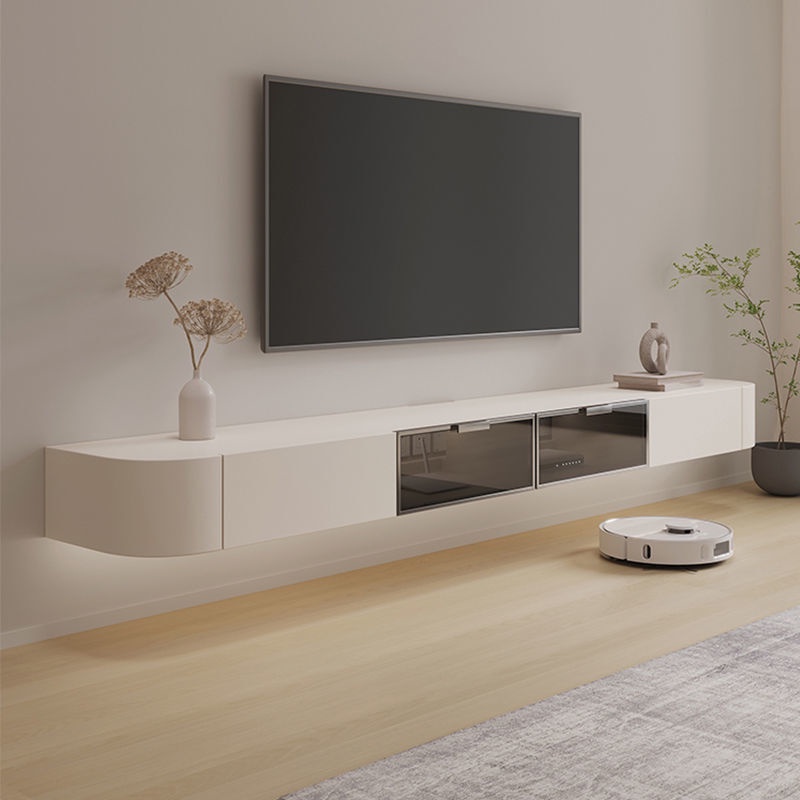 tv console suspended Cream style white suspended TV