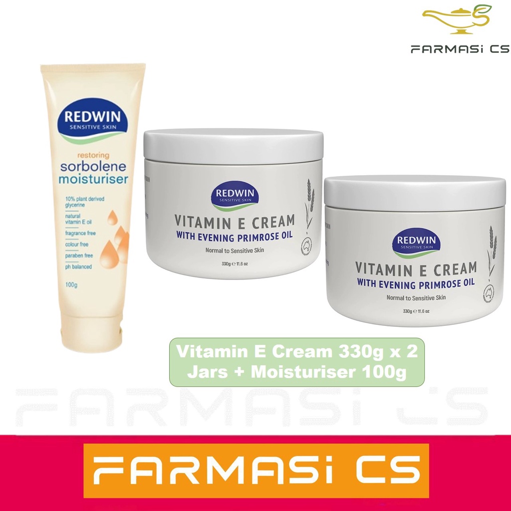 Redwin Vitamin E Cream with Evening Primrose Oil 330g x 2 (TWIN) + Sorbolene Moisturiser 100g