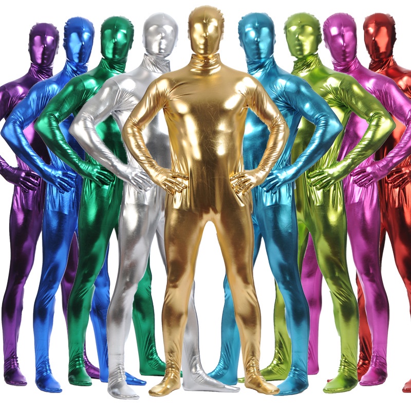 Adult Turtleneck Unitard Man Black Zentai Black Shiny Metallic Costume
