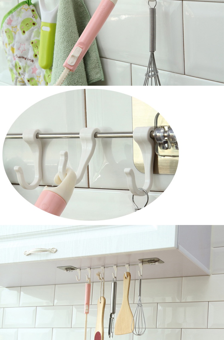 Stainless Steel Rod with 6 Hook Self Adhesive Storage Rack Kitchen ...