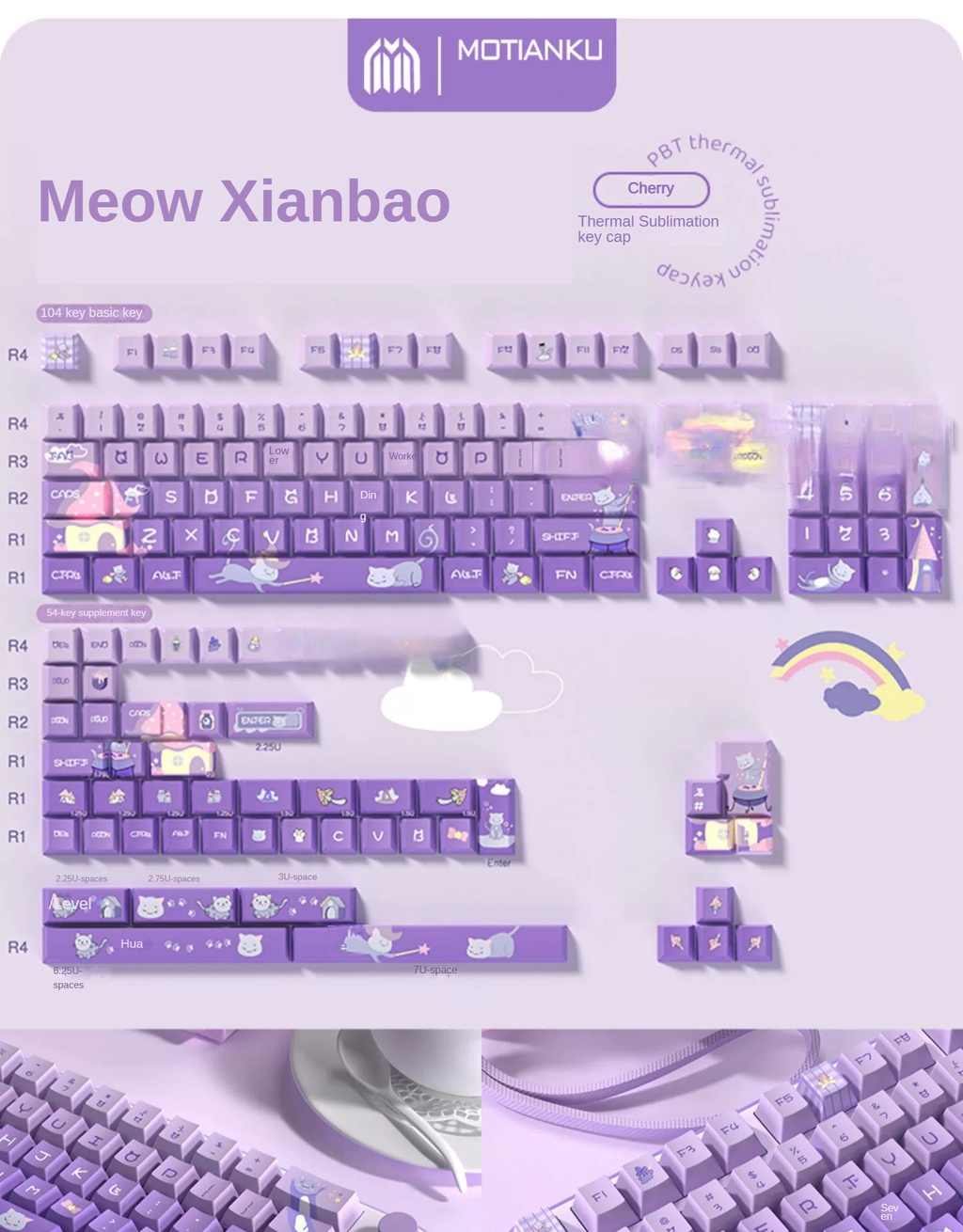 Lychee Gaming PBT purple Pink blue Cute Animals Strawberry milk Bunny ...