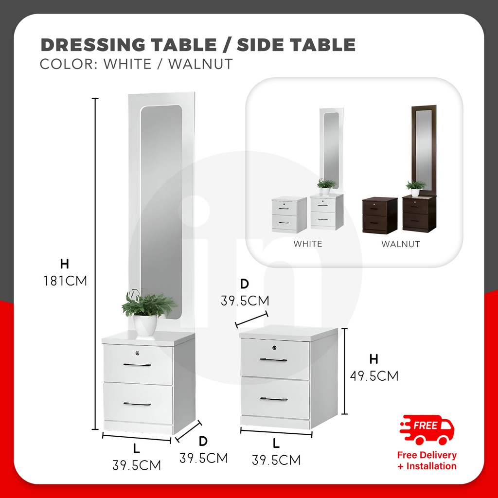 Vicky Dressing Table with Tall Mirror With AddOn Side Table Shopee