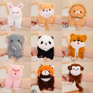 Cute Animal Plush Doll with Clap Circle Cartoon Panda Monkey Dog Dinosaur  Fox Plushies Slap Bracelet Series Plush Toy Soft Stuffed Animal Toy Zoo