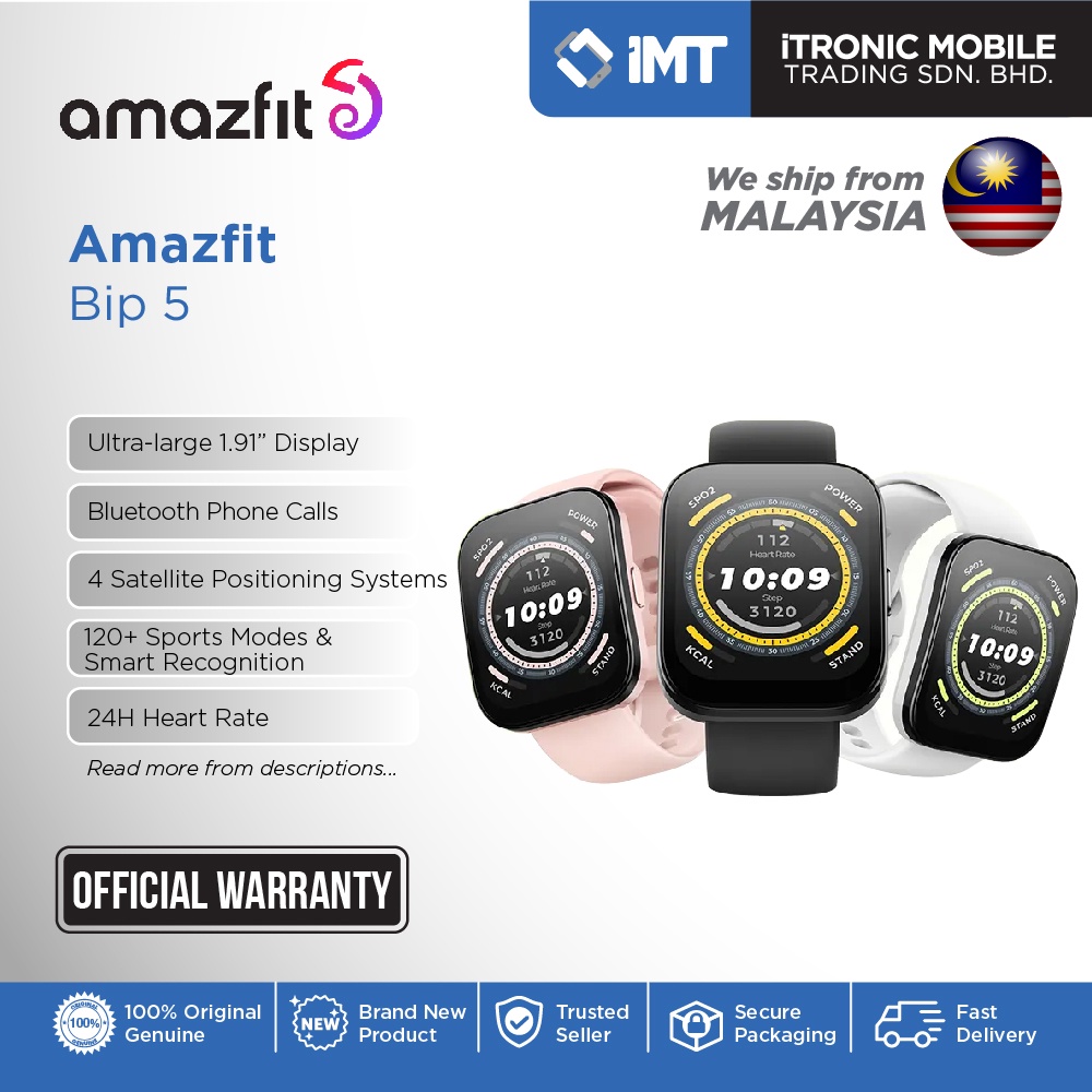 Amazfit Bip 5 Smartwatch | Bluetooth Phone Calls | 1.91