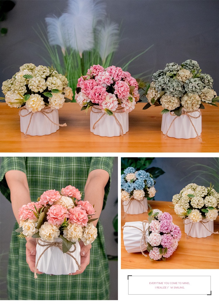 Artificial Potted Flower Fake Flowers in Pot Silk Rose Bouquet ...