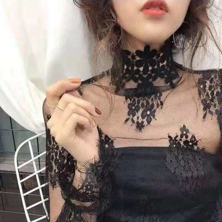 トップス DOT LACE SEE-THROUGH TOP (HIGH NECK) Buy Black Lace High Neck Long Sleeve Top from Next New Zealand