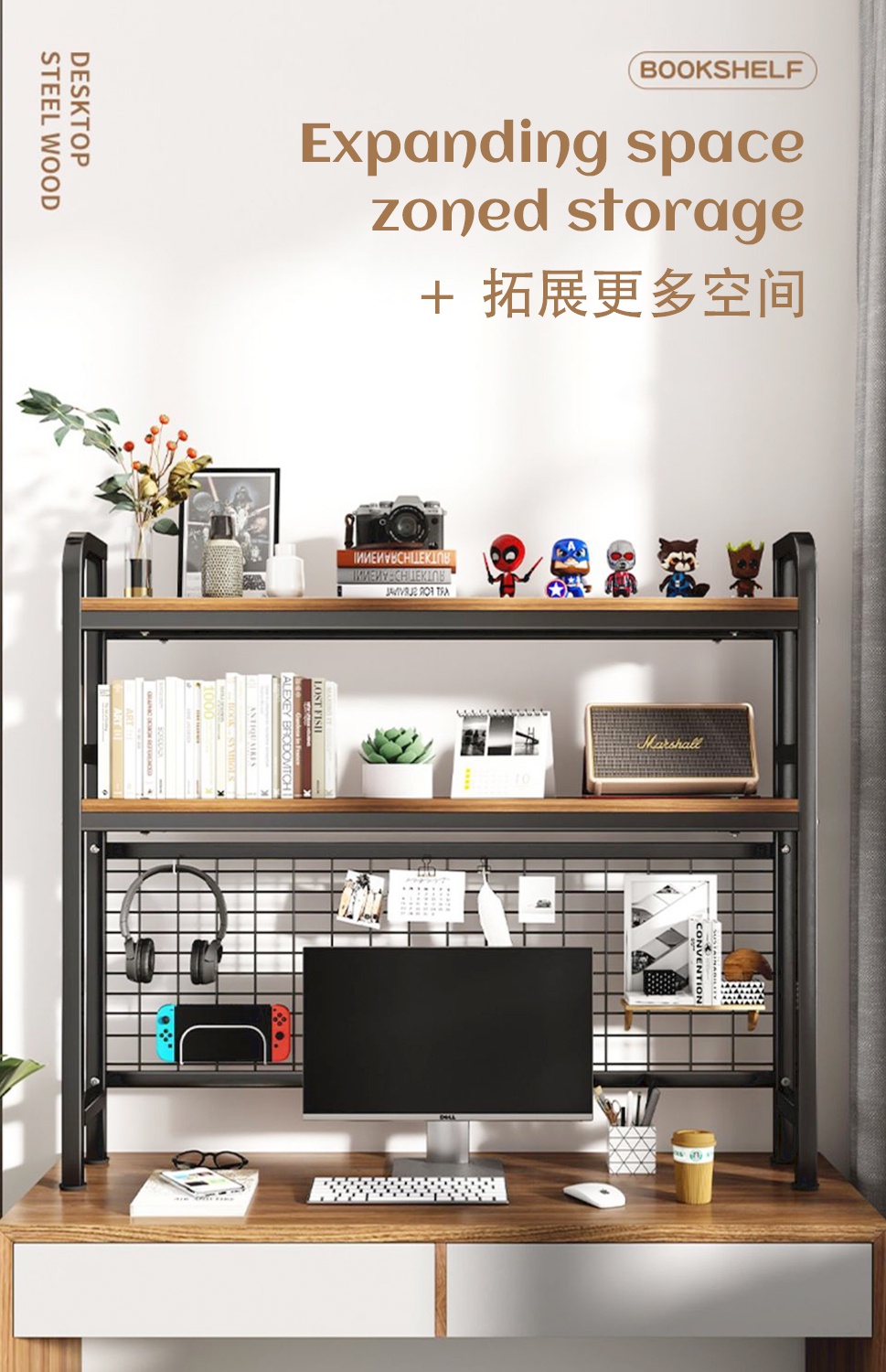 Desktop Hanging Bookshelf - Multi-layer Lattice Design, Wall-Mounted ...