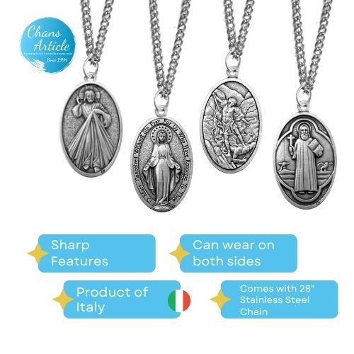 Big Medal Necklace with Stainless Steel Chain Catholic Divine Mercy MM ...