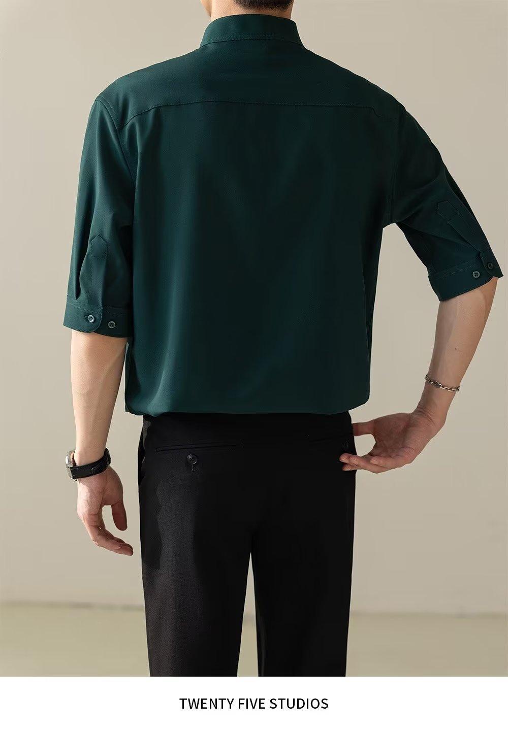 ZORAN - Stand Collar Long Sleeve Cotton Shirt in Ivory