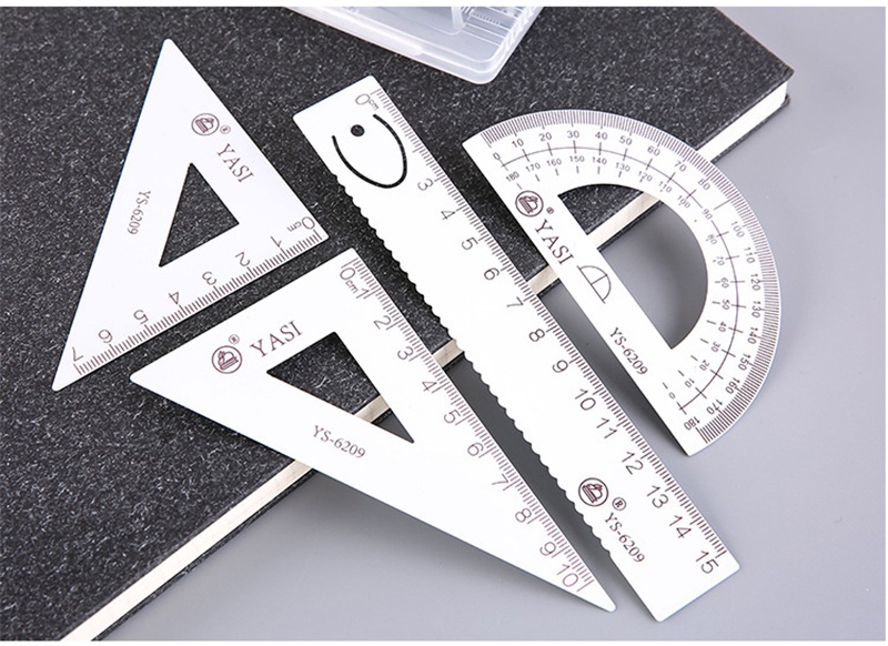 4 Pcs/Set Geometry Sets Metal Ruler Triangle Ruler Protractor with Box ...