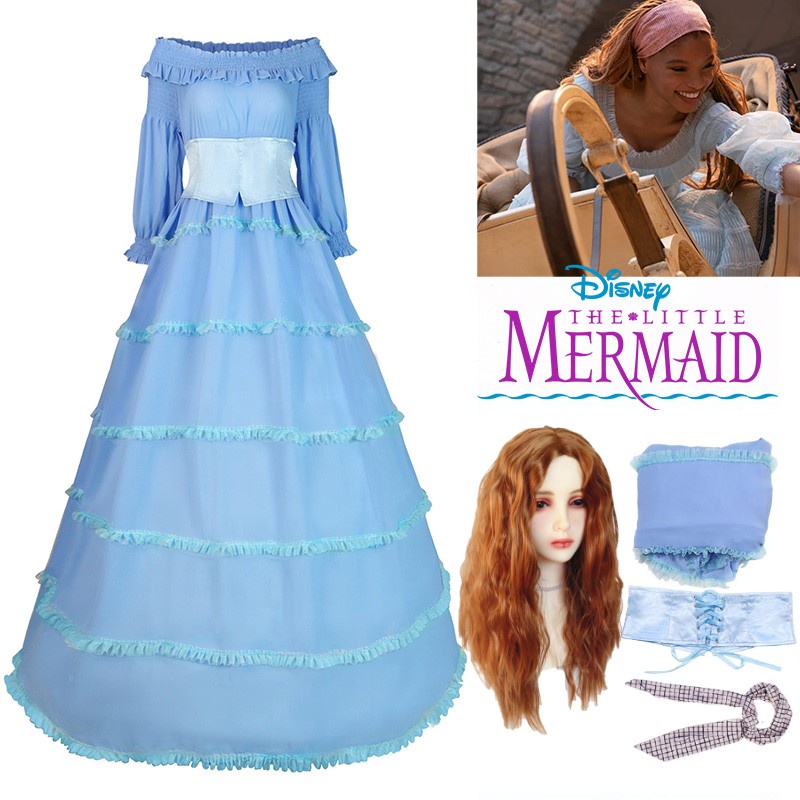 Movie The Little Mermaid Ariel Same Cosplay Costume Princess Dress With Wig  Halloween Dress Up Adult Women Fans Role Play Dress