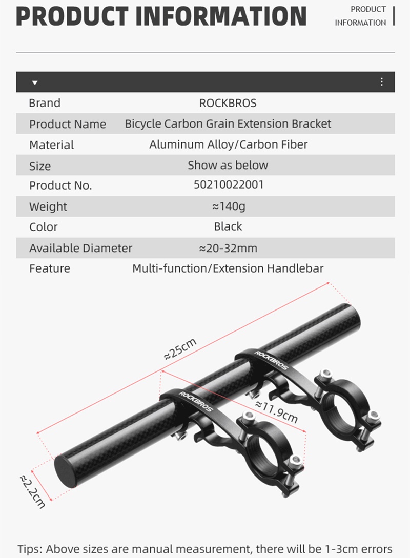ROCKBROS Bike Handlebar Extension Frame 25CM Mountain Bicycle Bracket ...
