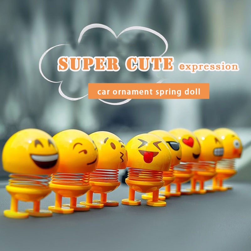 Car Toys Cute Emoji Spring Doll Funny Shaking Head Mini Dancing Toys ...
