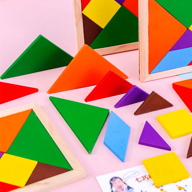 Wooden Tangram Puzzle Shape Blocks Jigsaw Puzzles Games Kids Children ...