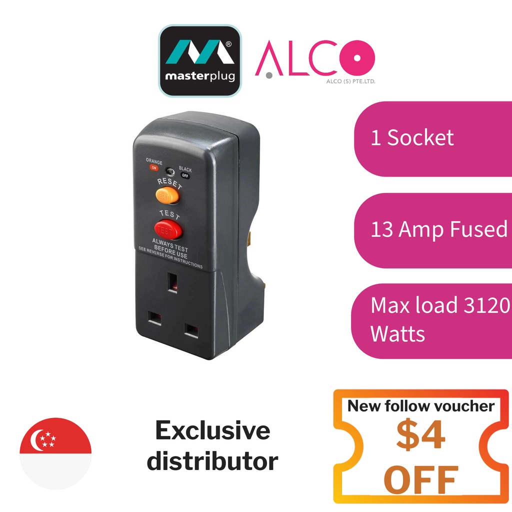 Masterplug RCD Safety Adaptor ARCDKG 13amp fused, double pole contact ...