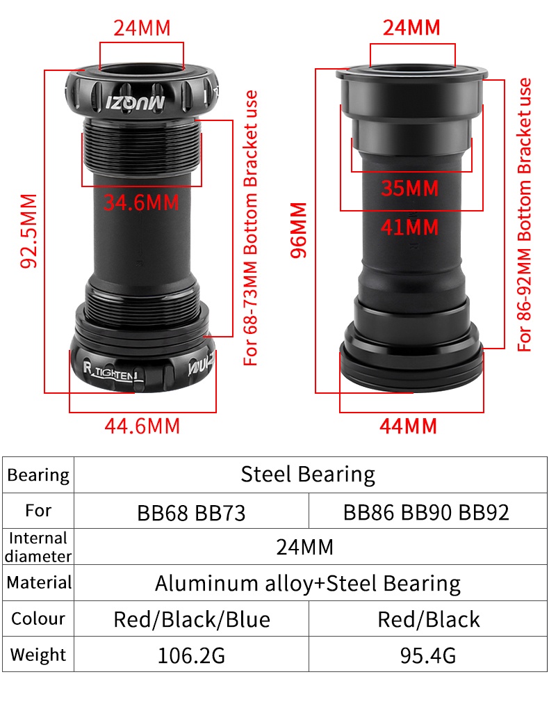 MUQZI Ceramic Bottom Bracket BB68 BB73 Thread BB86 BB90 BB92 Press Fit ...
