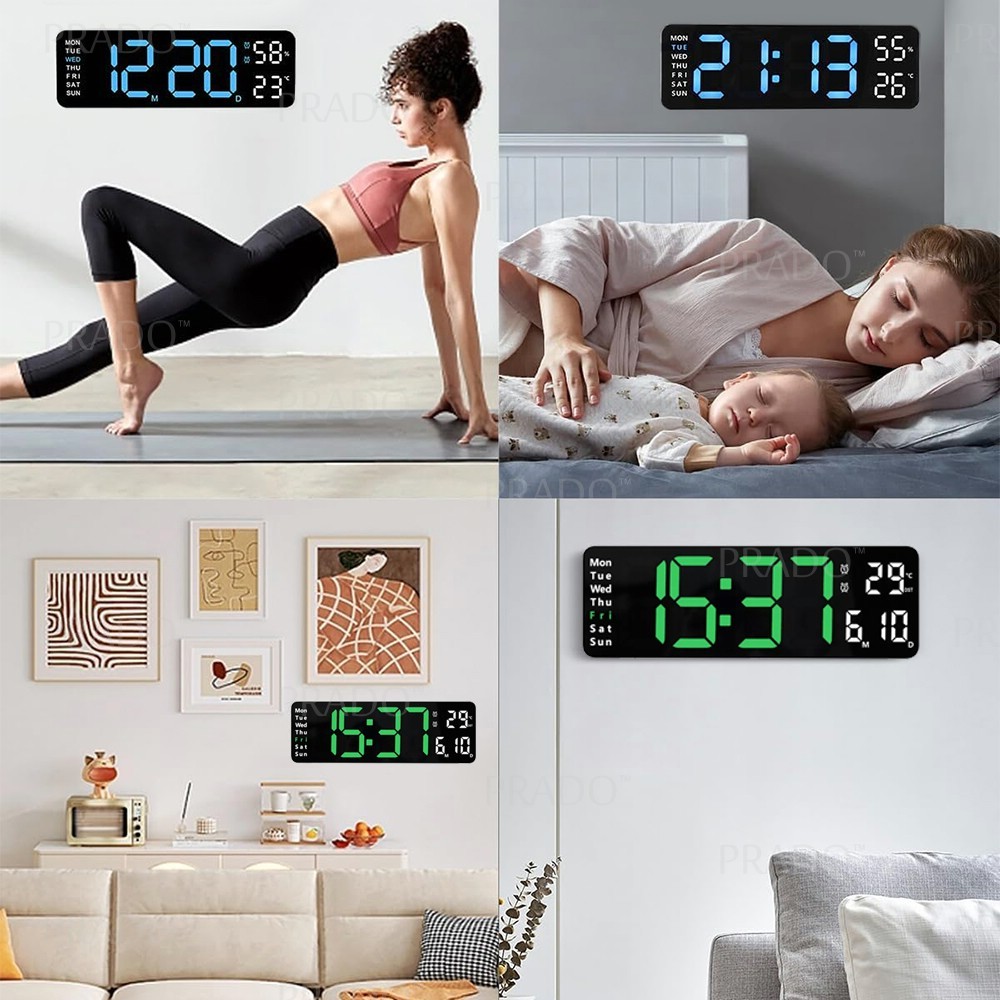 PRADO LED Digital Wall Clock USB Charge Large Display Date Time 12