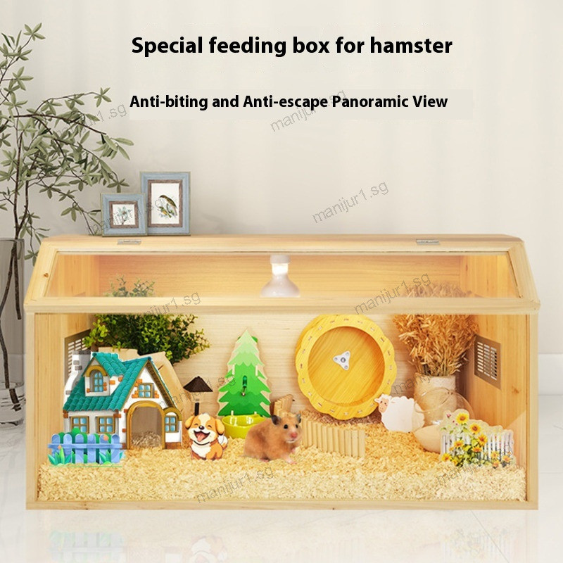 Image showcasing Hamster Cage Cage Solid Hamster Wood Breeding Box Supplies Nest ...