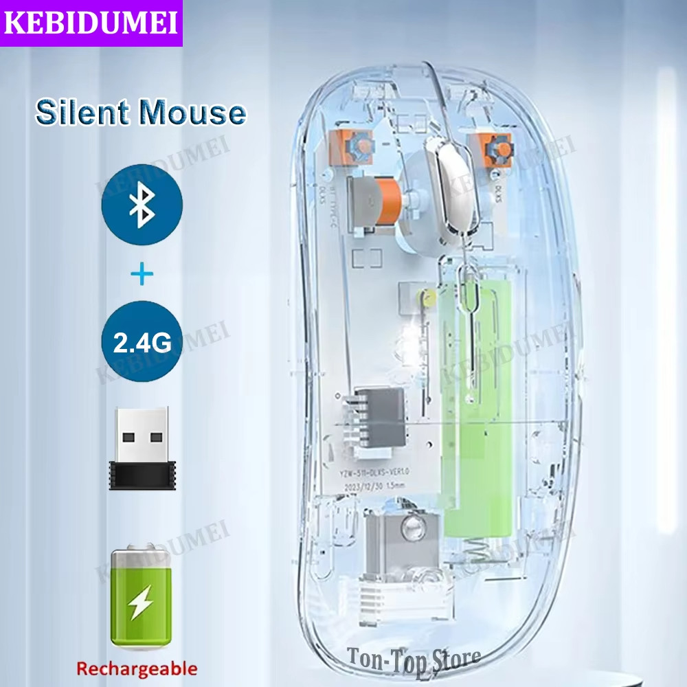Bluetooth Mouse 2.4G Wireless Mouse Dual-Mode Transparent Mouse 1600 ...