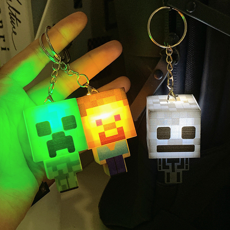 Glowing Minecraft Keychain Mini Building Blocks Light Up Creative ...
