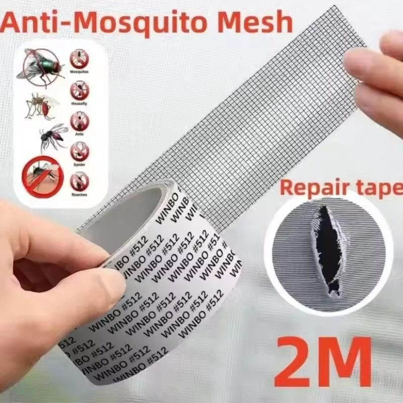 Kit De Reparación Para Mosquiteras - 100 Parches Autoadhesivos De Fibra De Vidrio, 6x1.5 Cm, Color Gris