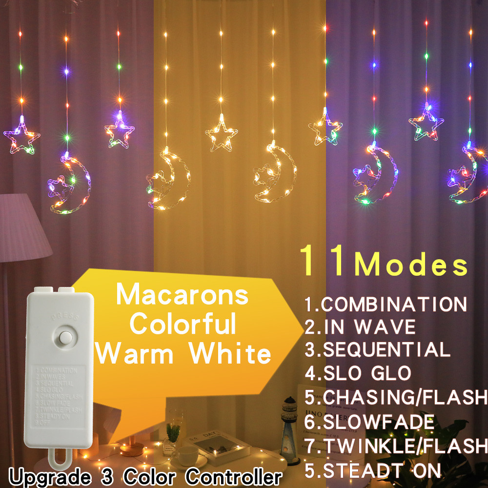 5M LED Star Moon Hari Raya Lights 8Modes Waterproof Curtain Fairy ...