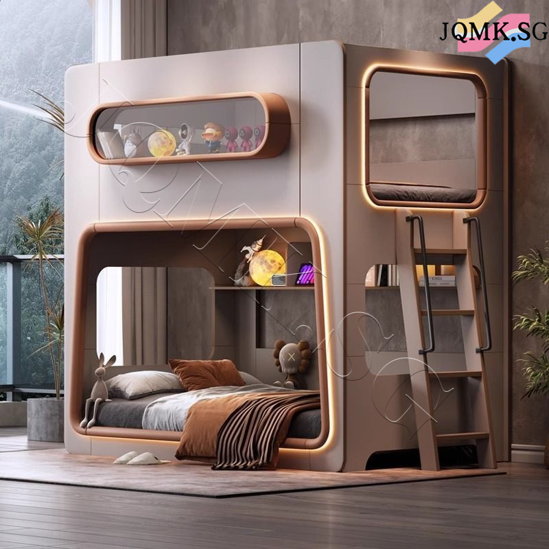 Bed Frame Bunk Bed Solid Wood Children's Bed With High Guardrail Double ...