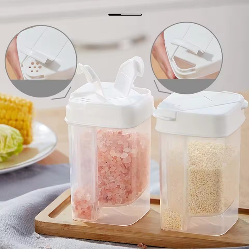 Double Lids Seasoning Container Box - Kitchen Spice Plastic Storage ...