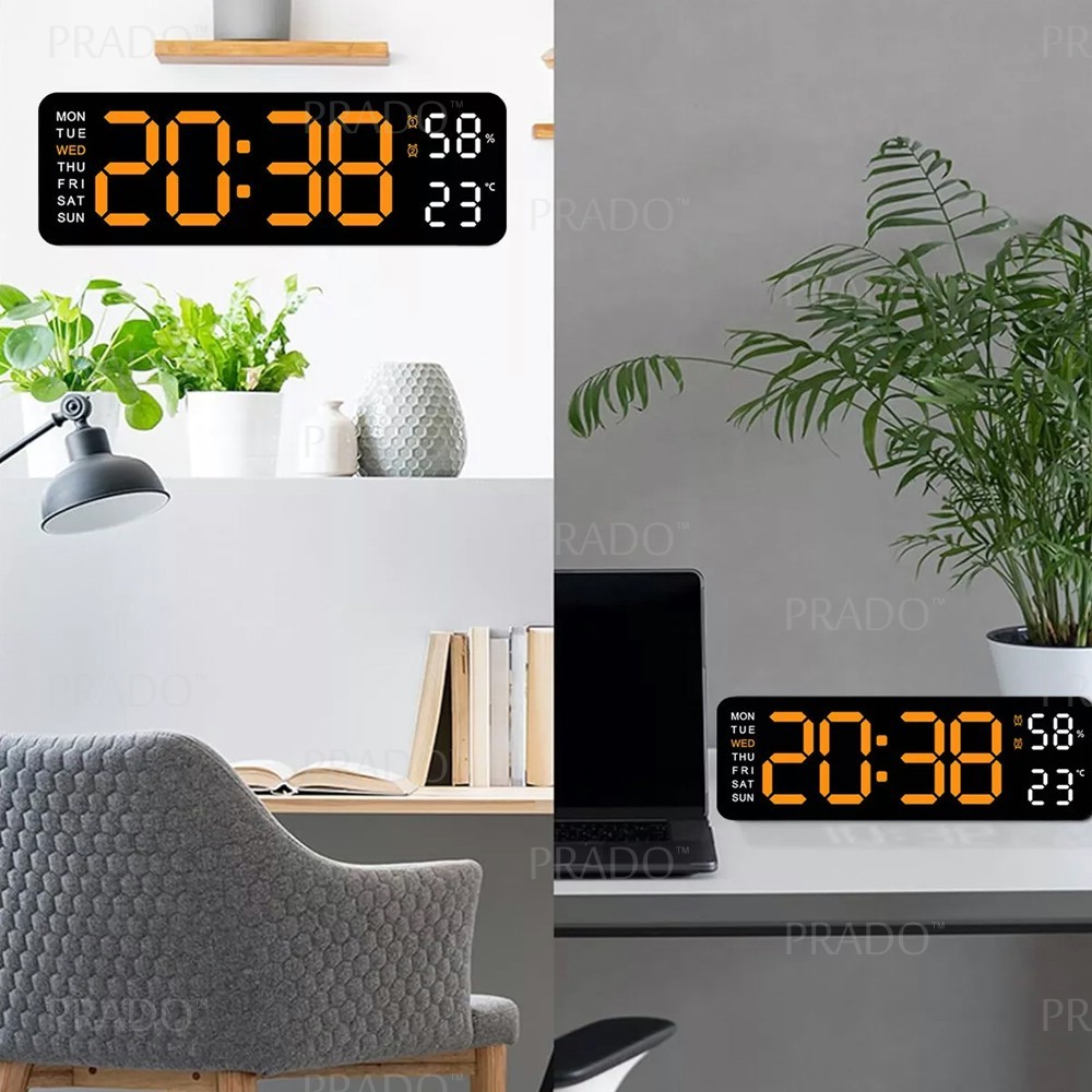 PRADO LED Digital Wall Clock USB Charge Large Display Date Time 12