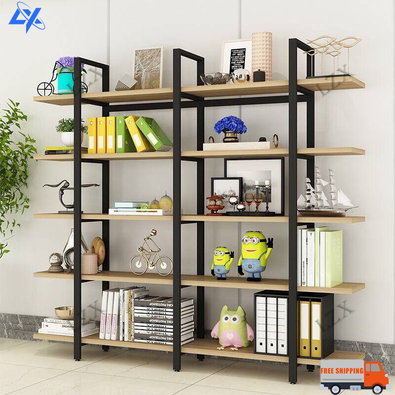 LX Storage Rack Steel Wood Living Room Storage Bookshelf Display Rack ...