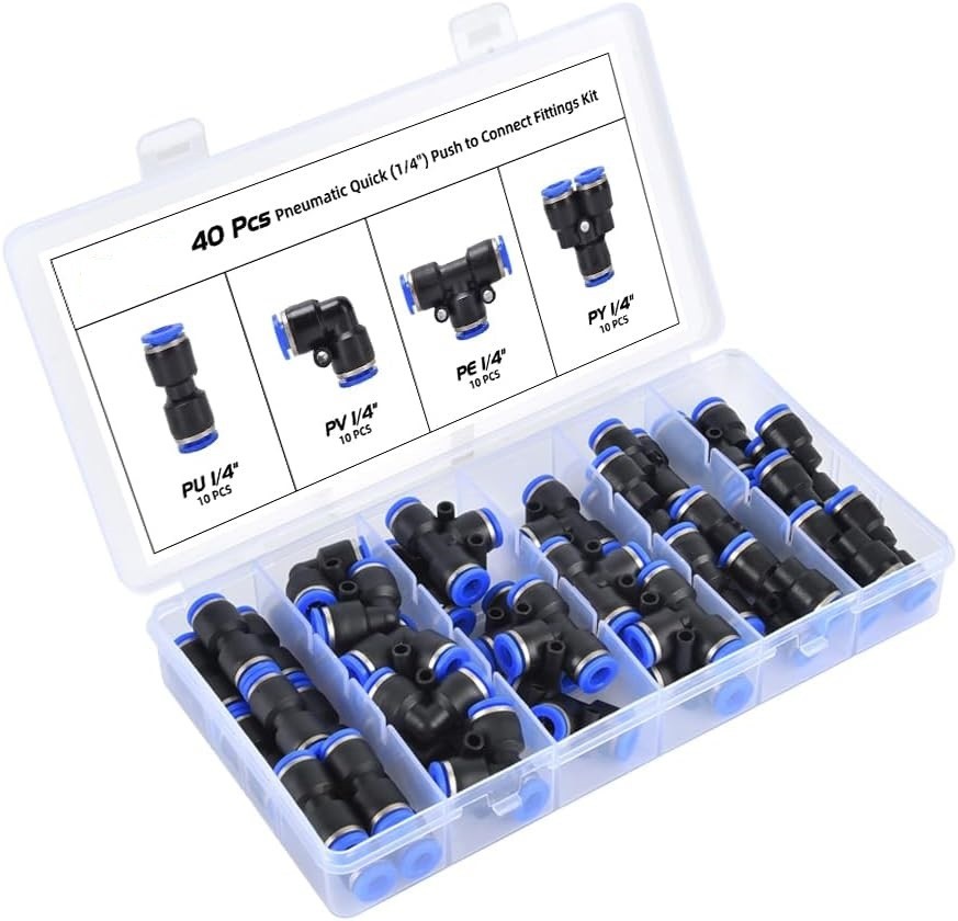 40Pcs Boxed Pneumatic Fittings Pipe Connector Tube 1/4 in OD Hose ...