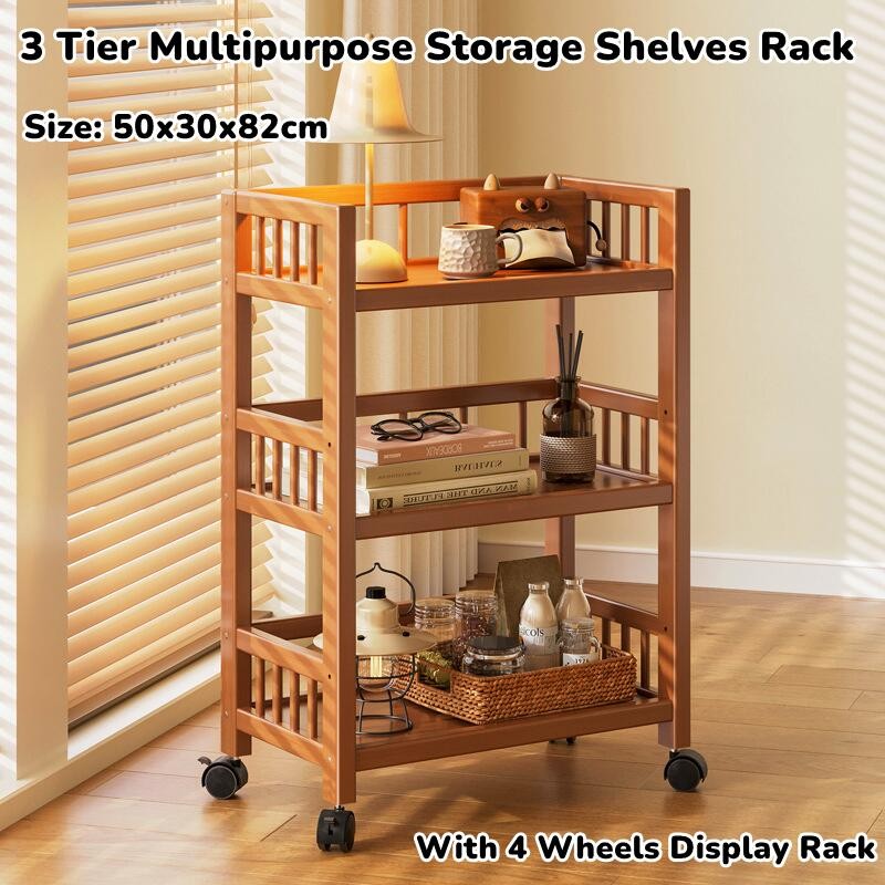 3-Tier Multipurpose Shelf Display Rack, Wooden Storage Rack Floor ...