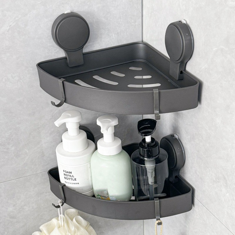 Bathroom Vacuum Suction Cup Shelf Wall Mounted Drain Rack Toilet Corner ...