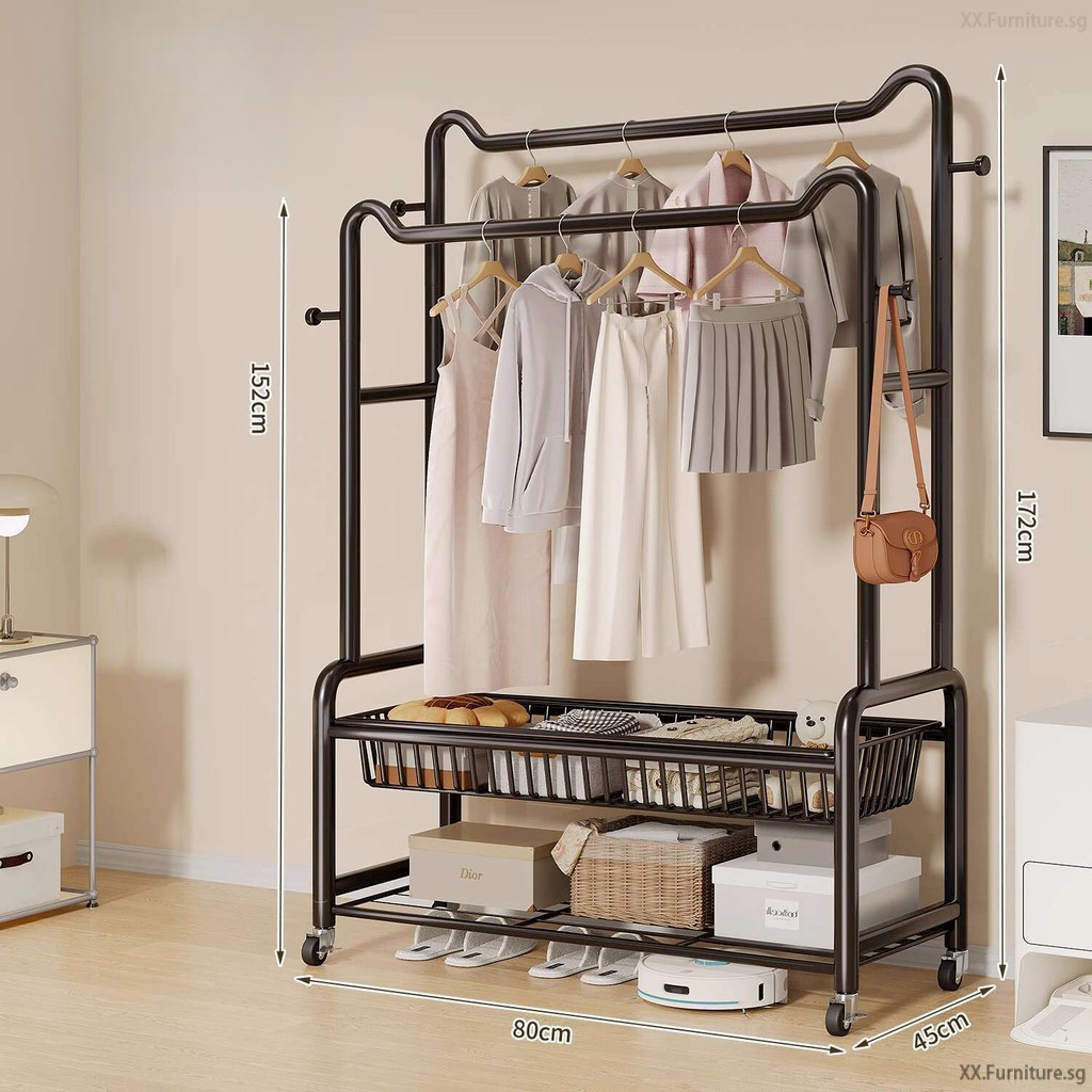 XX Clothes Rack Home Bedroom Floor Indoor Clothes Hanging Simple Double ...